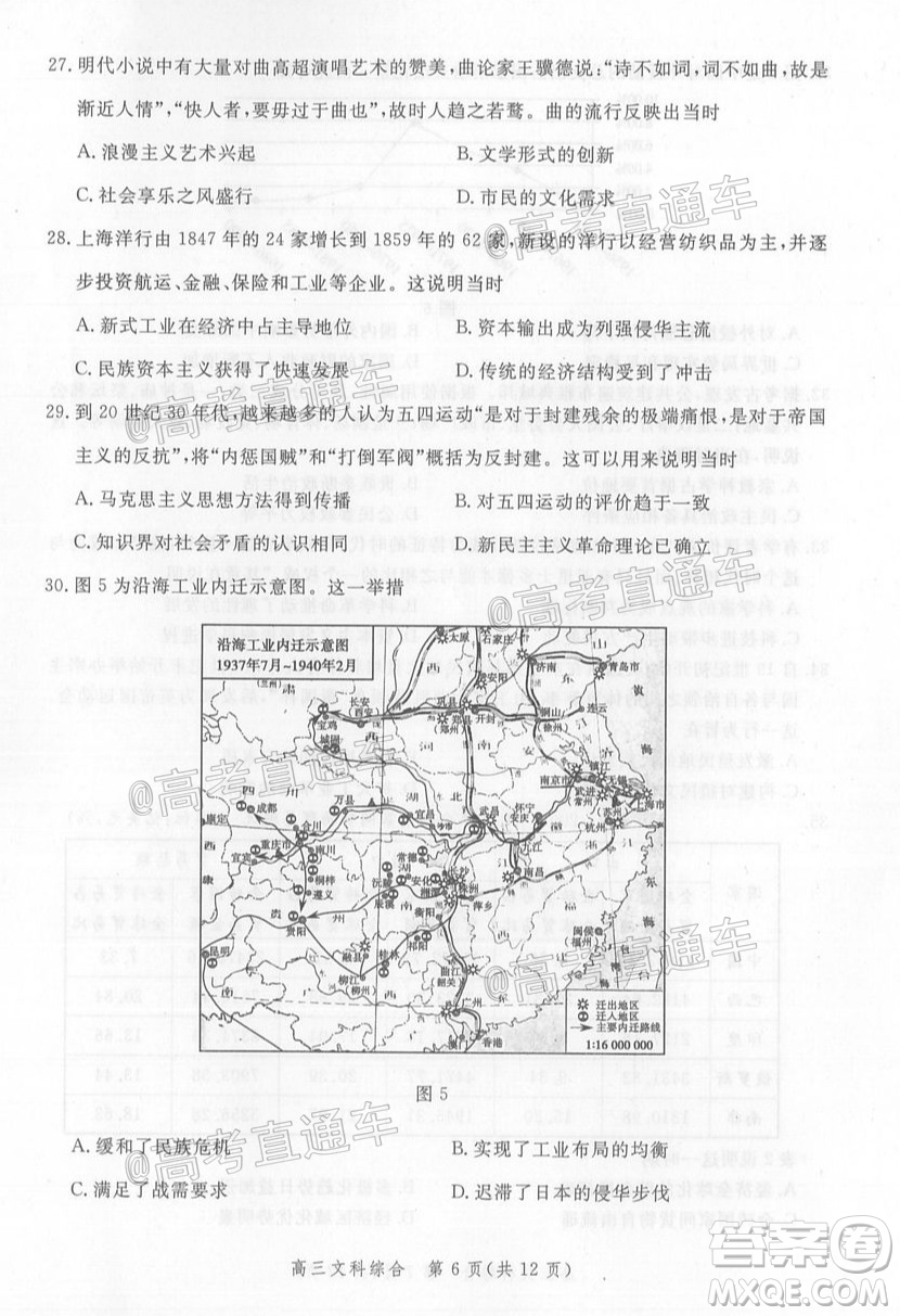 邯鄲市2020屆高三年級第二次模擬考試文科綜合試題及答案