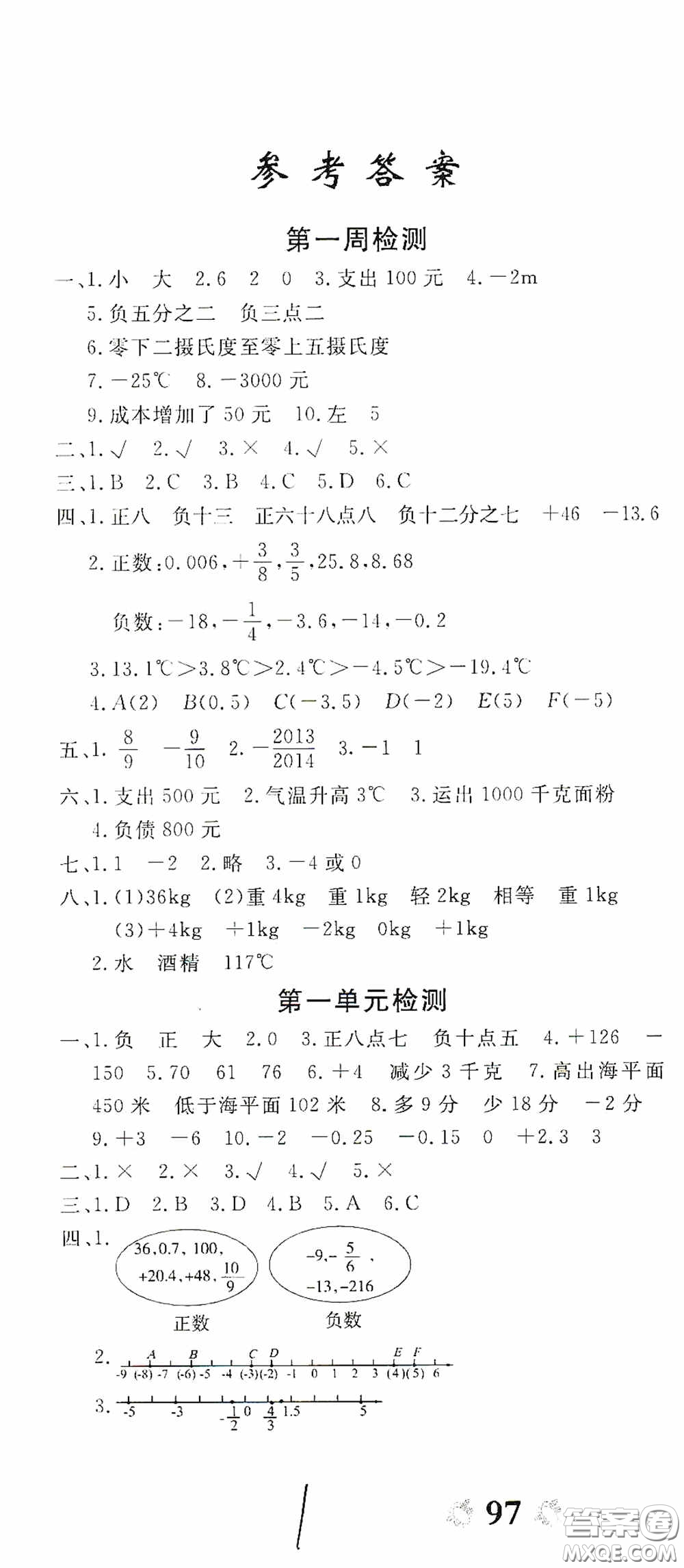 2020年全能練考卷六年級數(shù)學(xué)下冊人教版答案