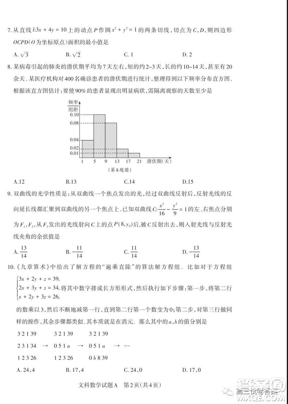 2020年山西省高考考前適應(yīng)性測試二文科數(shù)學試題及答案