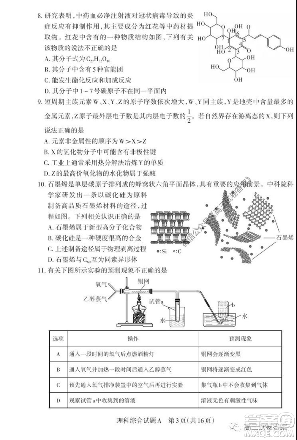 2020年山西省高考考前適應(yīng)性測(cè)試二理科綜合試題及答案