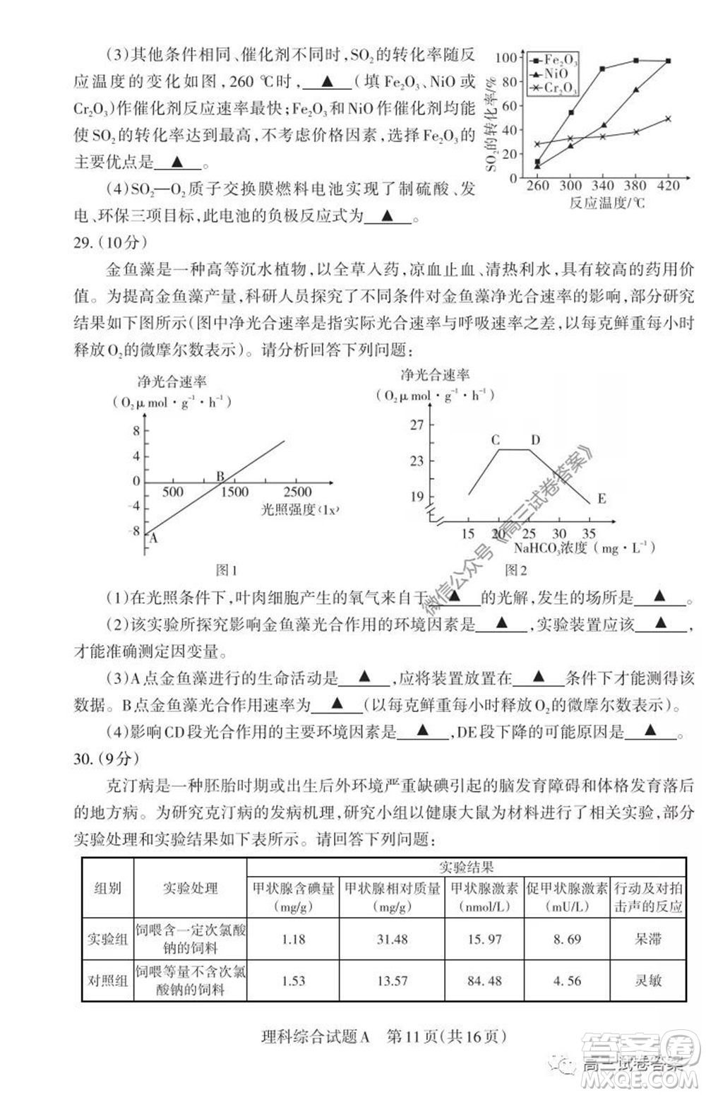 2020年山西省高考考前適應(yīng)性測(cè)試二理科綜合試題及答案