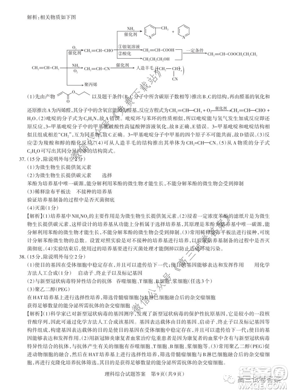 2020年山西省高考考前適應(yīng)性測(cè)試二理科綜合試題及答案