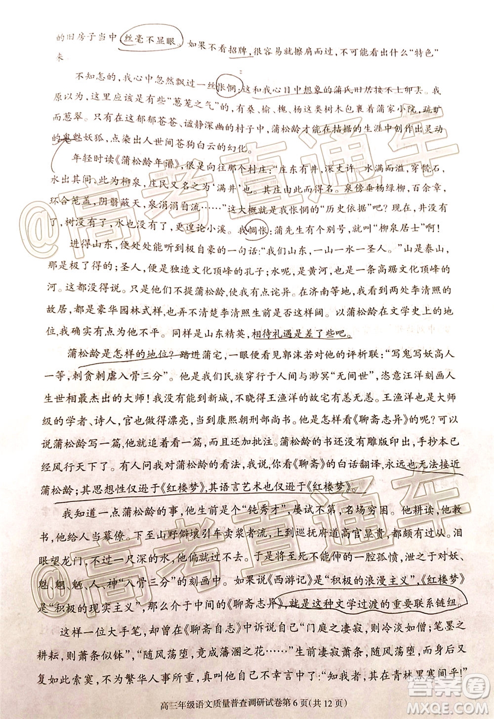 2020年呼和浩特市高三年級(jí)第二次普查調(diào)研考試語(yǔ)文試題及答案