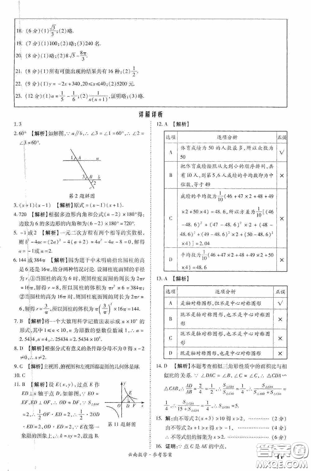 四川教育出版社2020一戰(zhàn)成名中考真題與拓展訓(xùn)練數(shù)學(xué)云南版答案