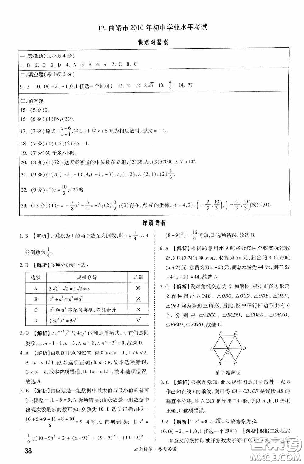 四川教育出版社2020一戰(zhàn)成名中考真題與拓展訓(xùn)練數(shù)學(xué)云南版答案