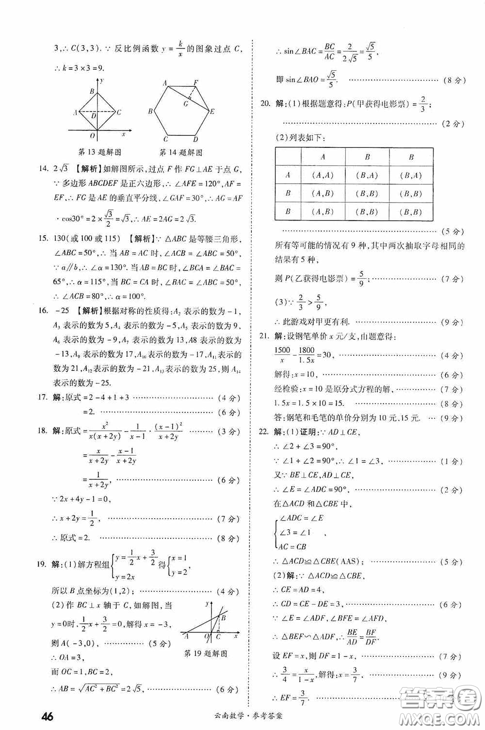 四川教育出版社2020一戰(zhàn)成名中考真題與拓展訓(xùn)練數(shù)學(xué)云南版答案