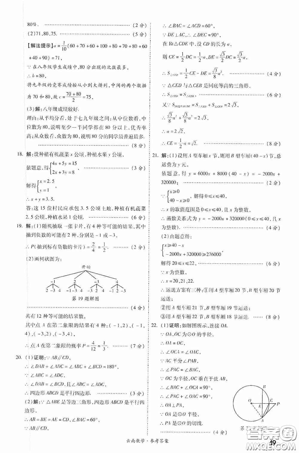 四川教育出版社2020一戰(zhàn)成名中考真題與拓展訓(xùn)練數(shù)學(xué)云南版答案