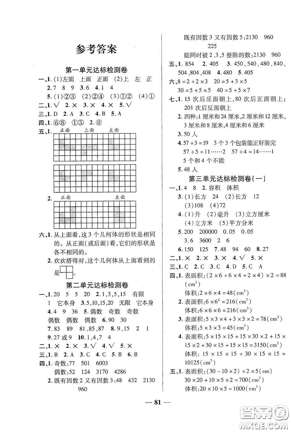 2020云南本土名校金卷五年級(jí)數(shù)學(xué)下冊(cè)答案