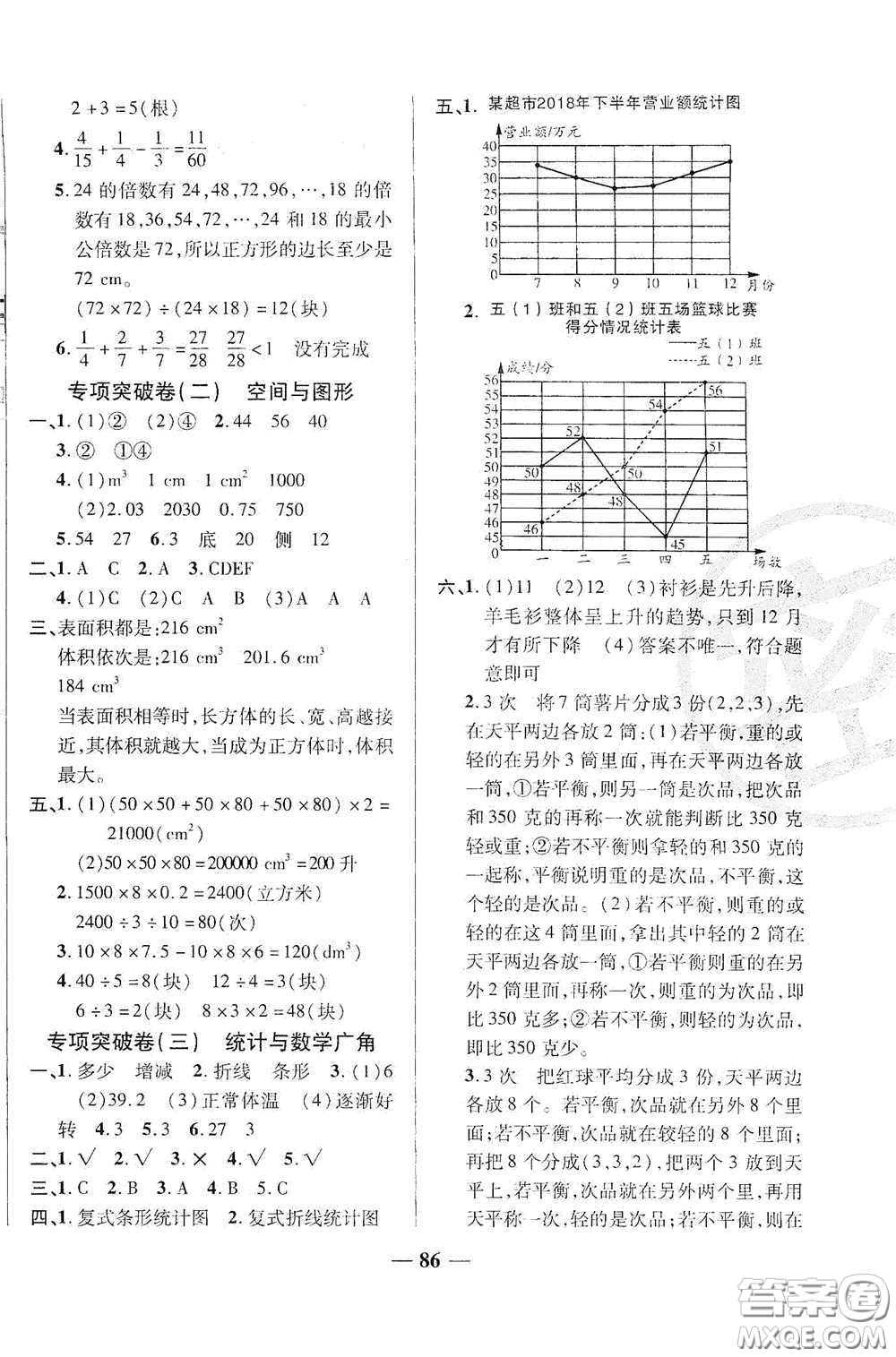 2020云南本土名校金卷五年級(jí)數(shù)學(xué)下冊(cè)答案