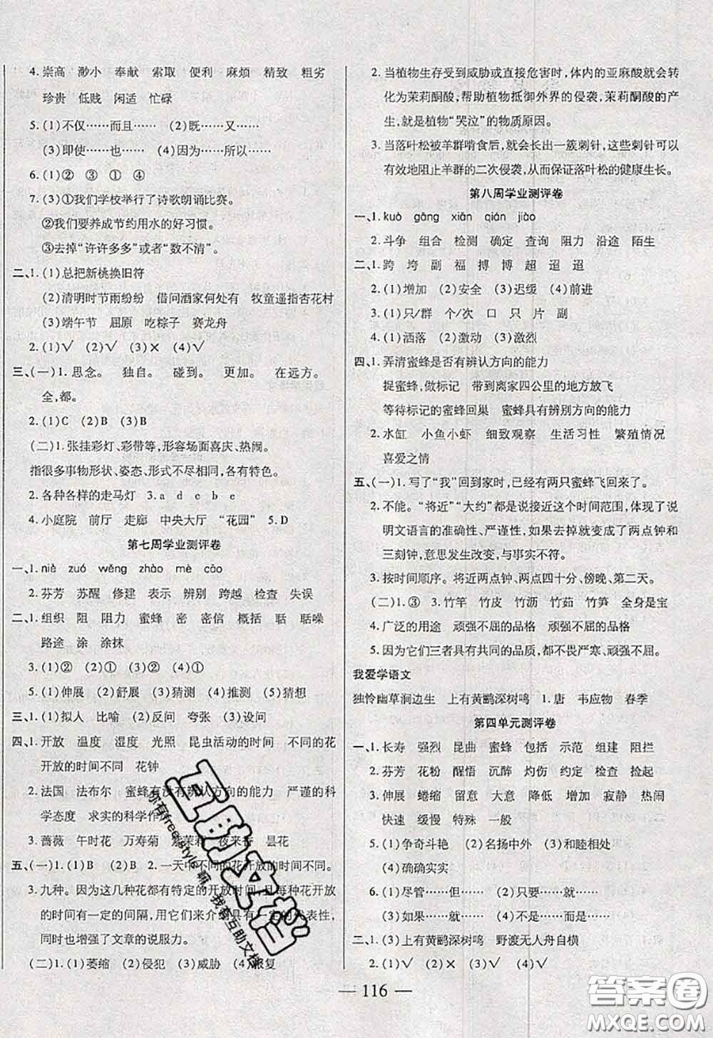 2020新版手拉手輕松全優(yōu)練考卷三年級語文下冊人教版答案