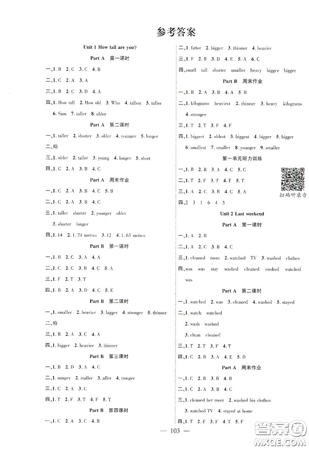 長(zhǎng)江少年兒童出版社2020課時(shí)掌控六年級(jí)英語(yǔ)下冊(cè)人教PEP版答案