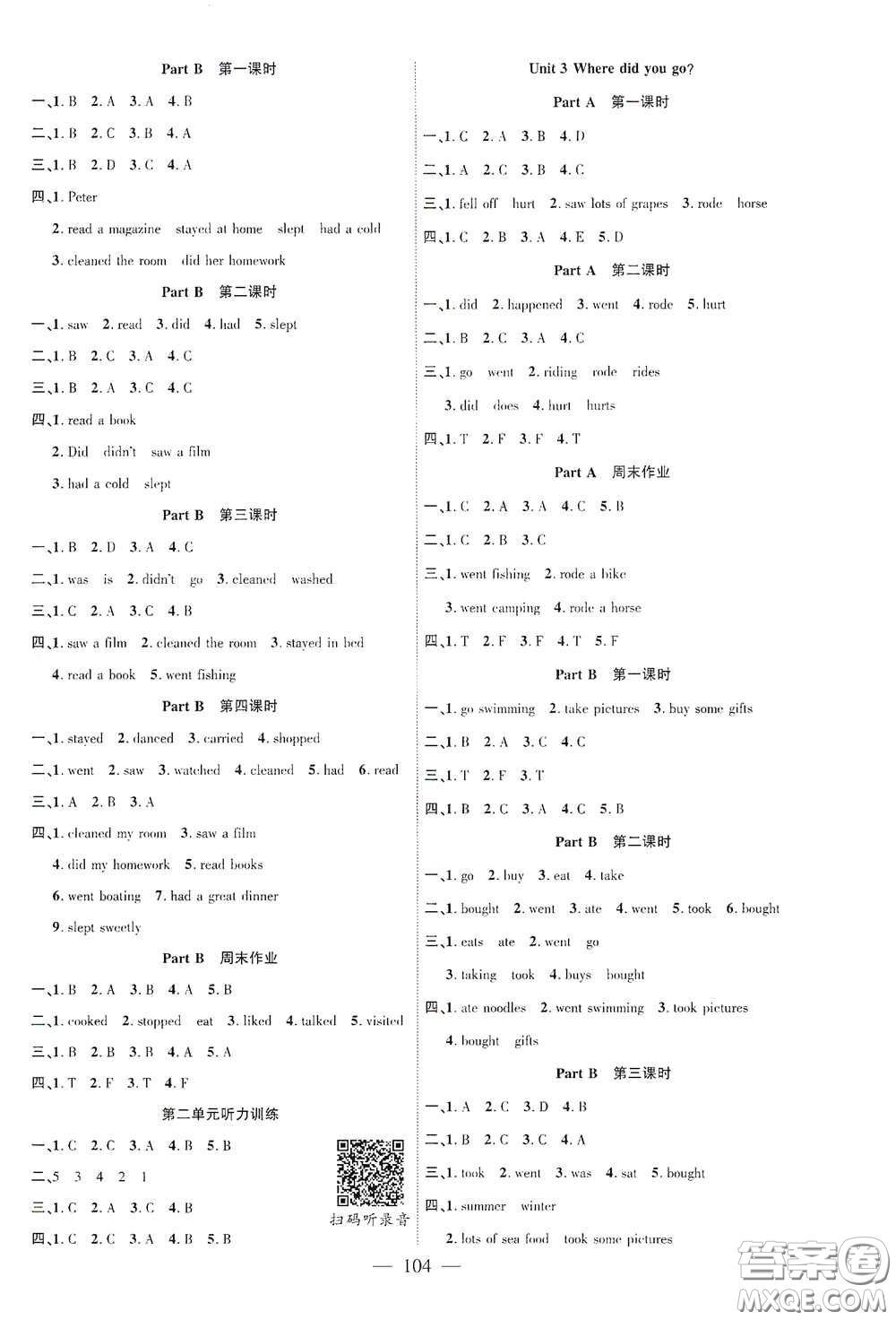 長(zhǎng)江少年兒童出版社2020課時(shí)掌控六年級(jí)英語(yǔ)下冊(cè)人教PEP版答案
