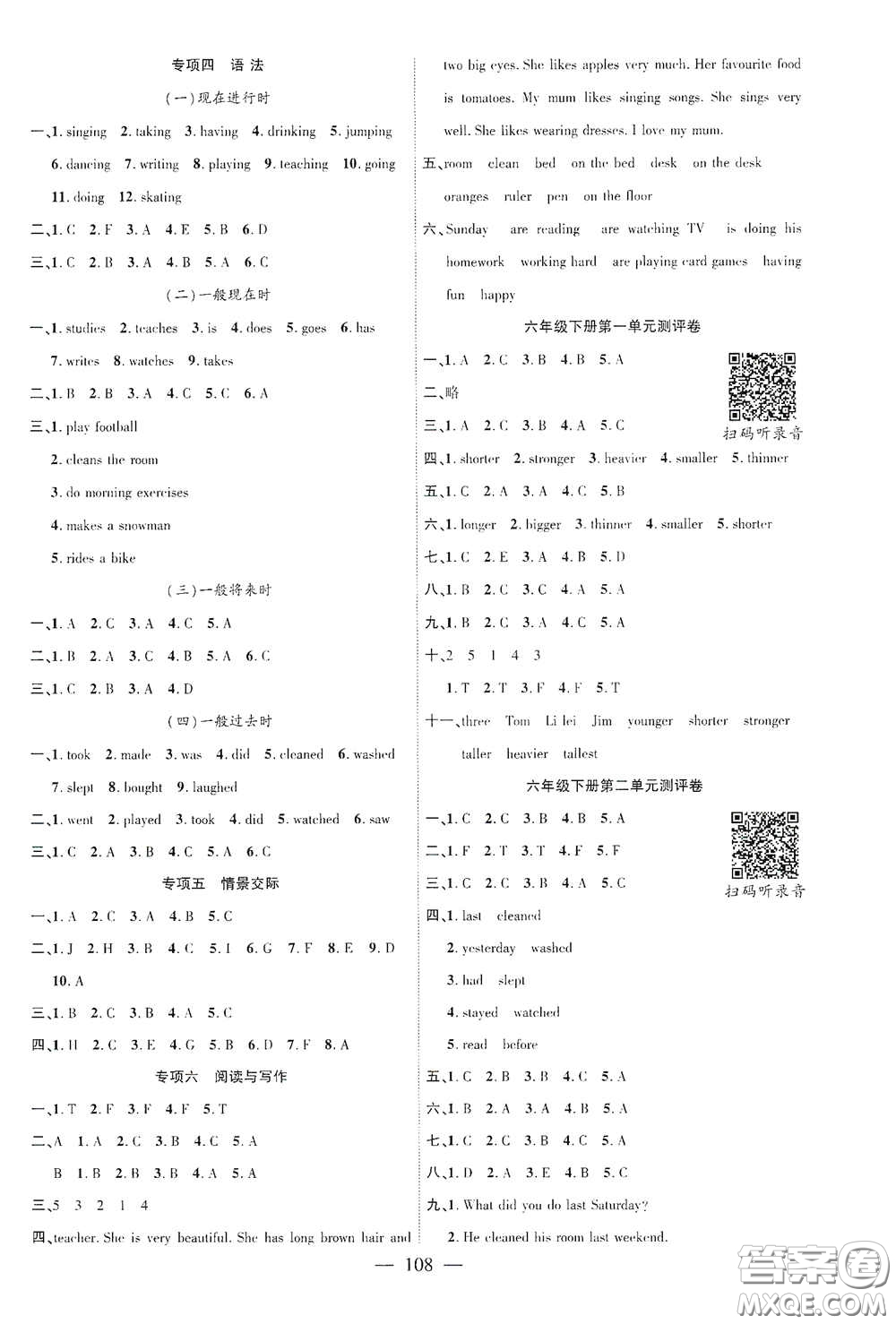 長(zhǎng)江少年兒童出版社2020課時(shí)掌控六年級(jí)英語(yǔ)下冊(cè)人教PEP版答案
