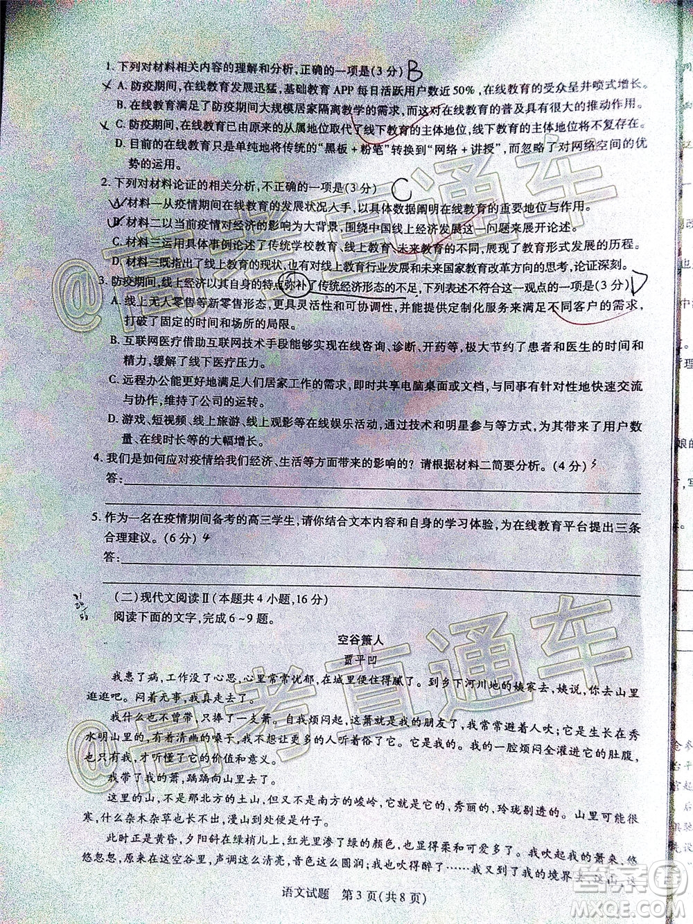 天一大聯(lián)考2020年5月海口市高考模擬演練語(yǔ)文試題及答案