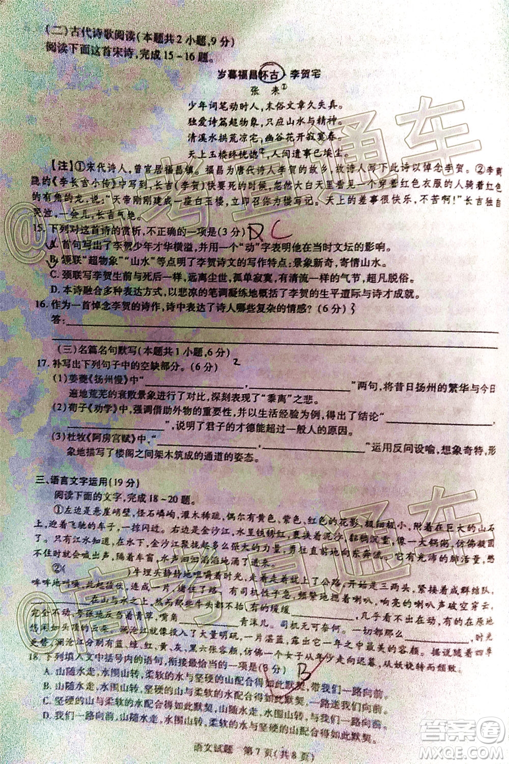 天一大聯(lián)考2020年5月?？谑懈呖寄M演練語(yǔ)文試題及答案