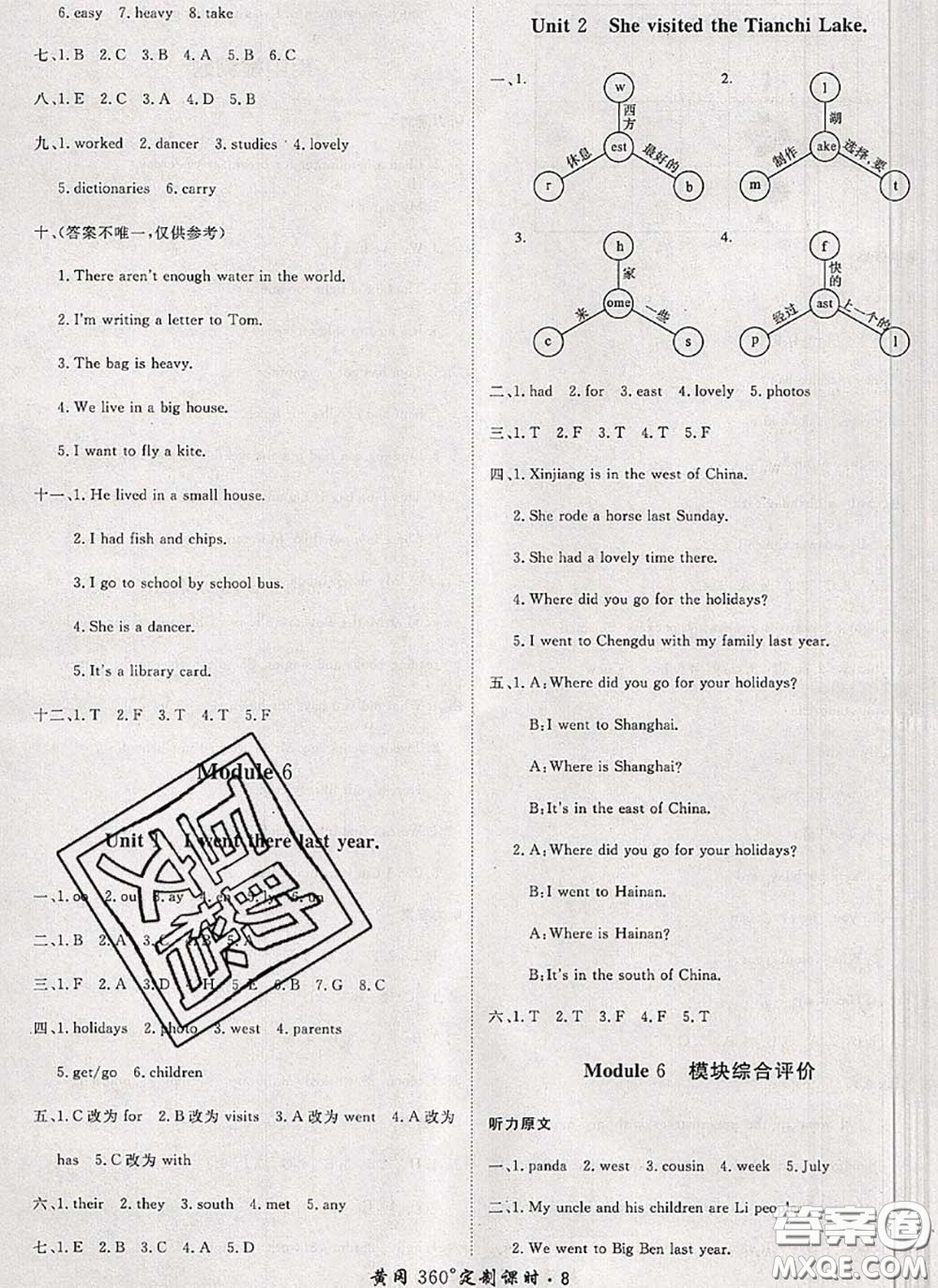 2020新版黃岡360度定制課時五年級英語下冊外研版答案