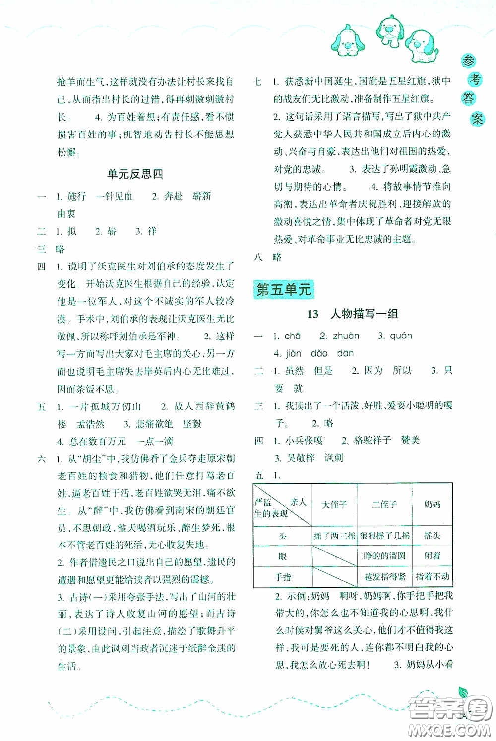 浙江教育出版社2020小學(xué)語文課時特訓(xùn)五年級下冊人教版答案