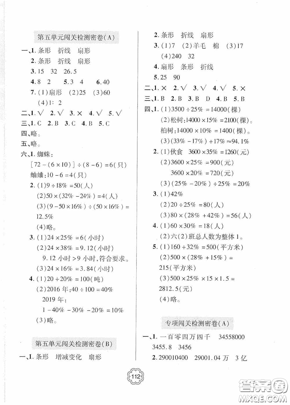2020金博士闖關(guān)密卷100分六年級(jí)數(shù)學(xué)下冊(cè)答案