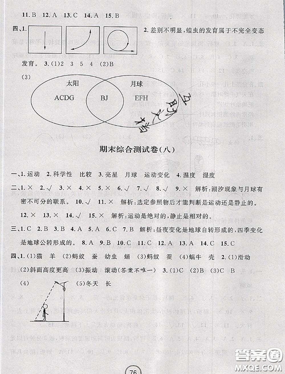 浙江大學出版社2020春浙江名卷三年級科學下冊教科版答案