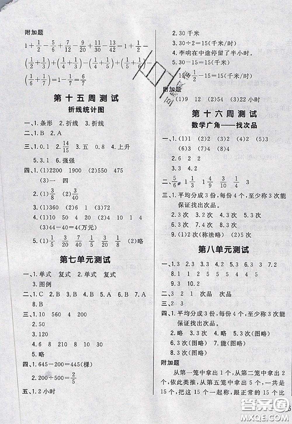 2020新版悅?cè)缓脤W(xué)生周周測五年級(jí)數(shù)學(xué)下冊人教版答案