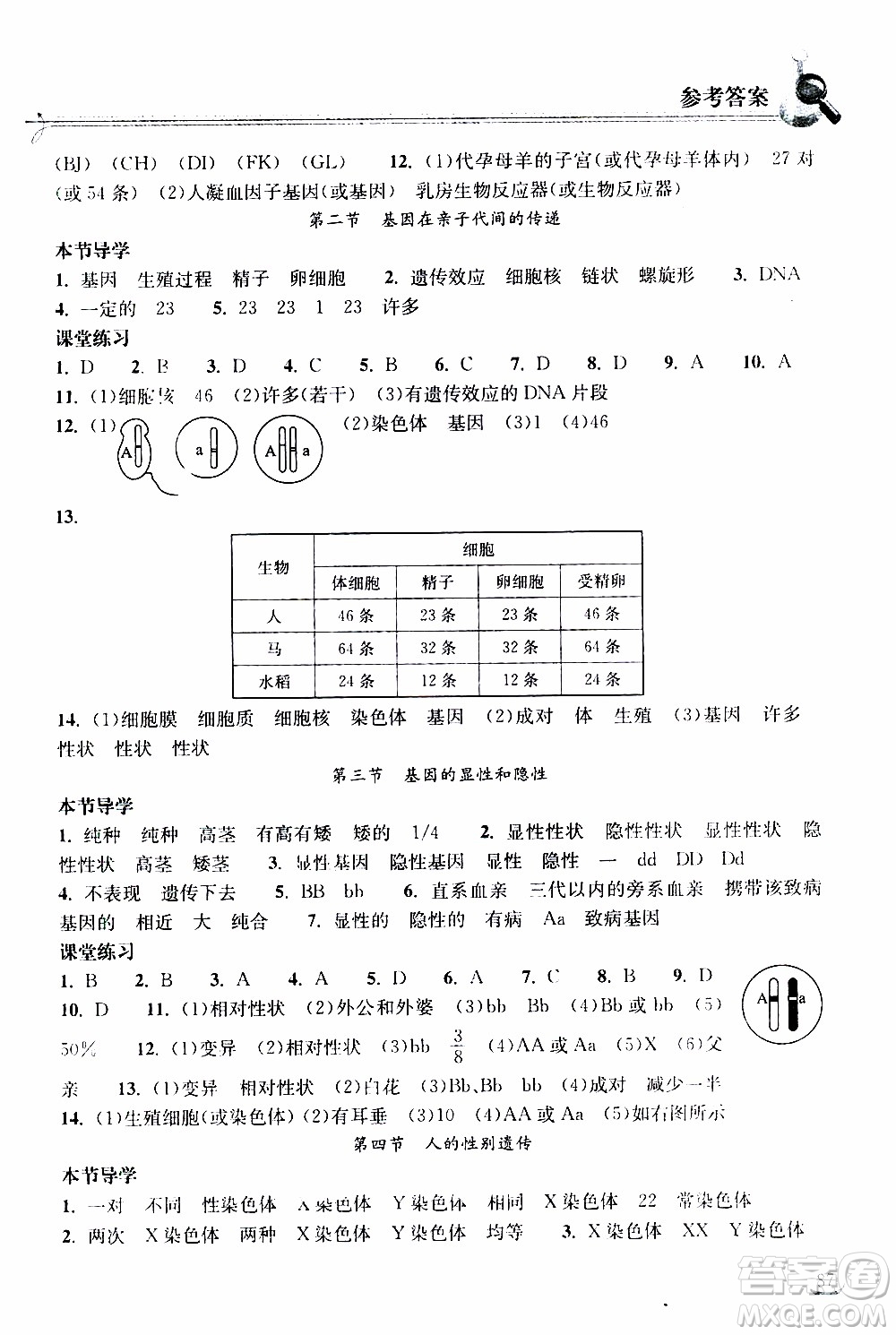 2020年長江作業(yè)本同步練習生物學八年級下冊人教版參考答案