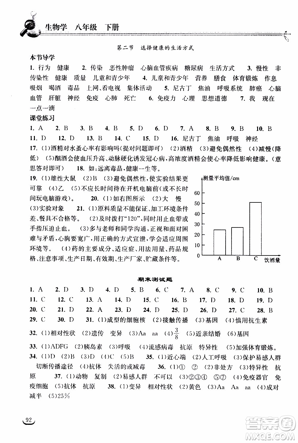 2020年長江作業(yè)本同步練習生物學八年級下冊人教版參考答案