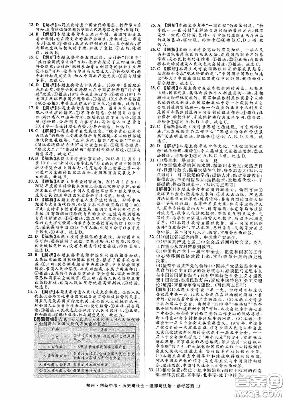 浙江工商大學(xué)出版社2020創(chuàng)新中考杭州市中考試題精編歷史與社會(huì)道德與法治答案