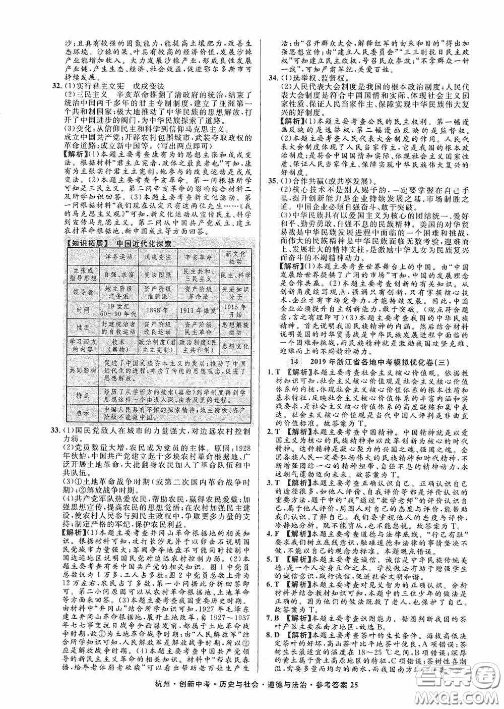 浙江工商大學(xué)出版社2020創(chuàng)新中考杭州市中考試題精編歷史與社會(huì)道德與法治答案