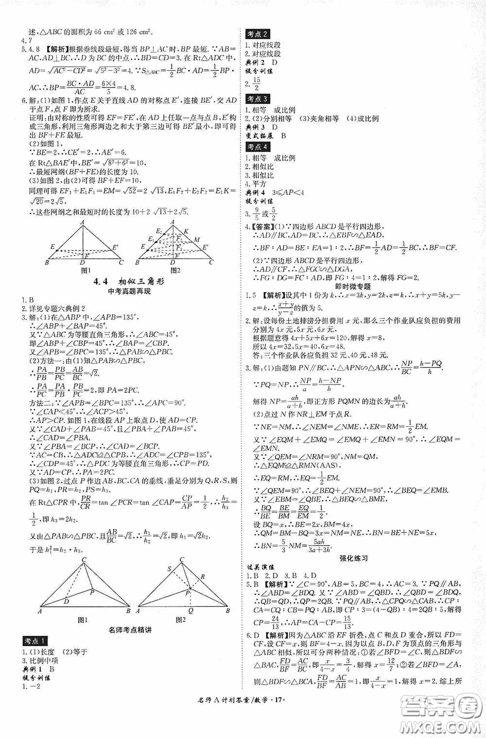2020木牘教育安徽中考總復習名師A計劃強化練習冊數學答案