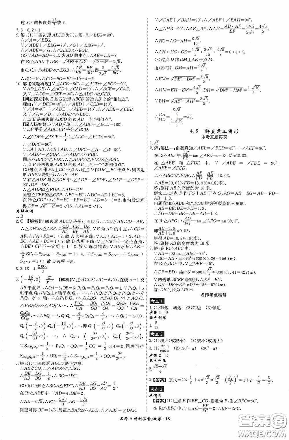 2020木牘教育安徽中考總復習名師A計劃強化練習冊數學答案