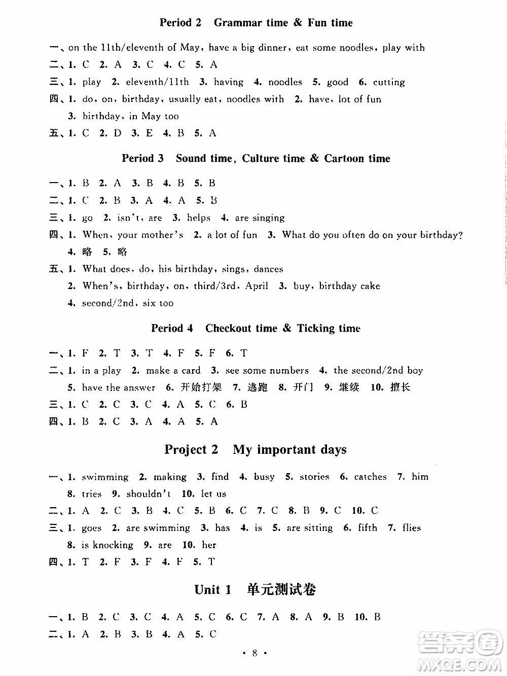 江蘇人民出版社2020年創(chuàng)新課堂學(xué)與練英語(yǔ)五年級(jí)下冊(cè)參考答案