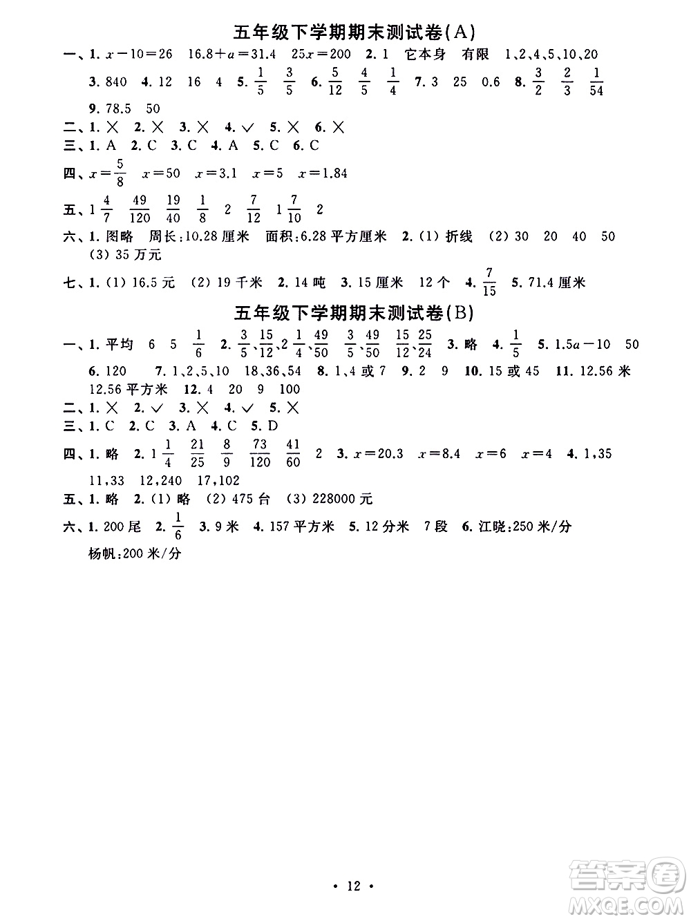 江蘇人民出版社2020年創(chuàng)新課堂學(xué)與練數(shù)學(xué)五年級(jí)下冊(cè)參考答案