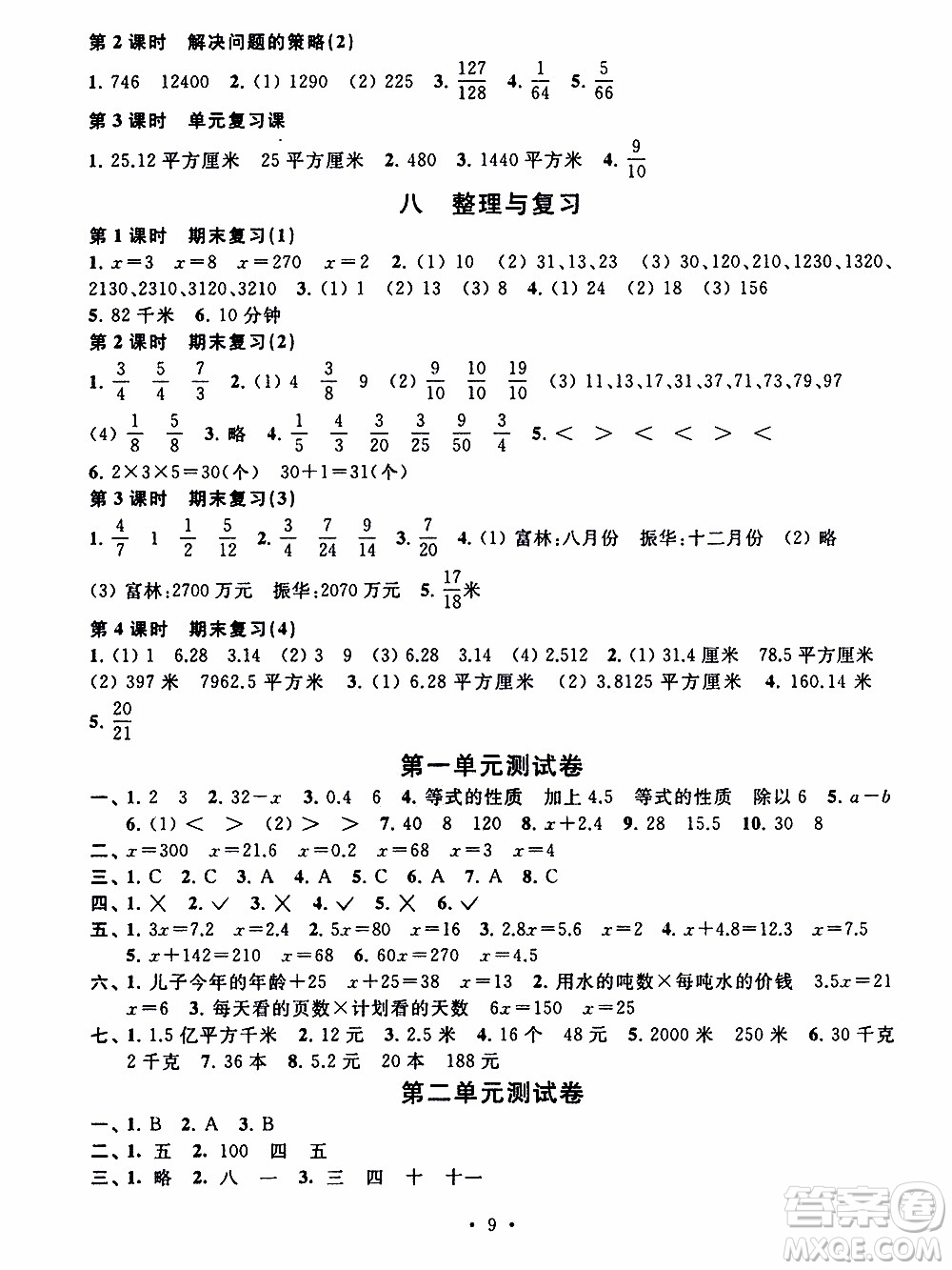 江蘇人民出版社2020年創(chuàng)新課堂學(xué)與練數(shù)學(xué)五年級(jí)下冊(cè)參考答案