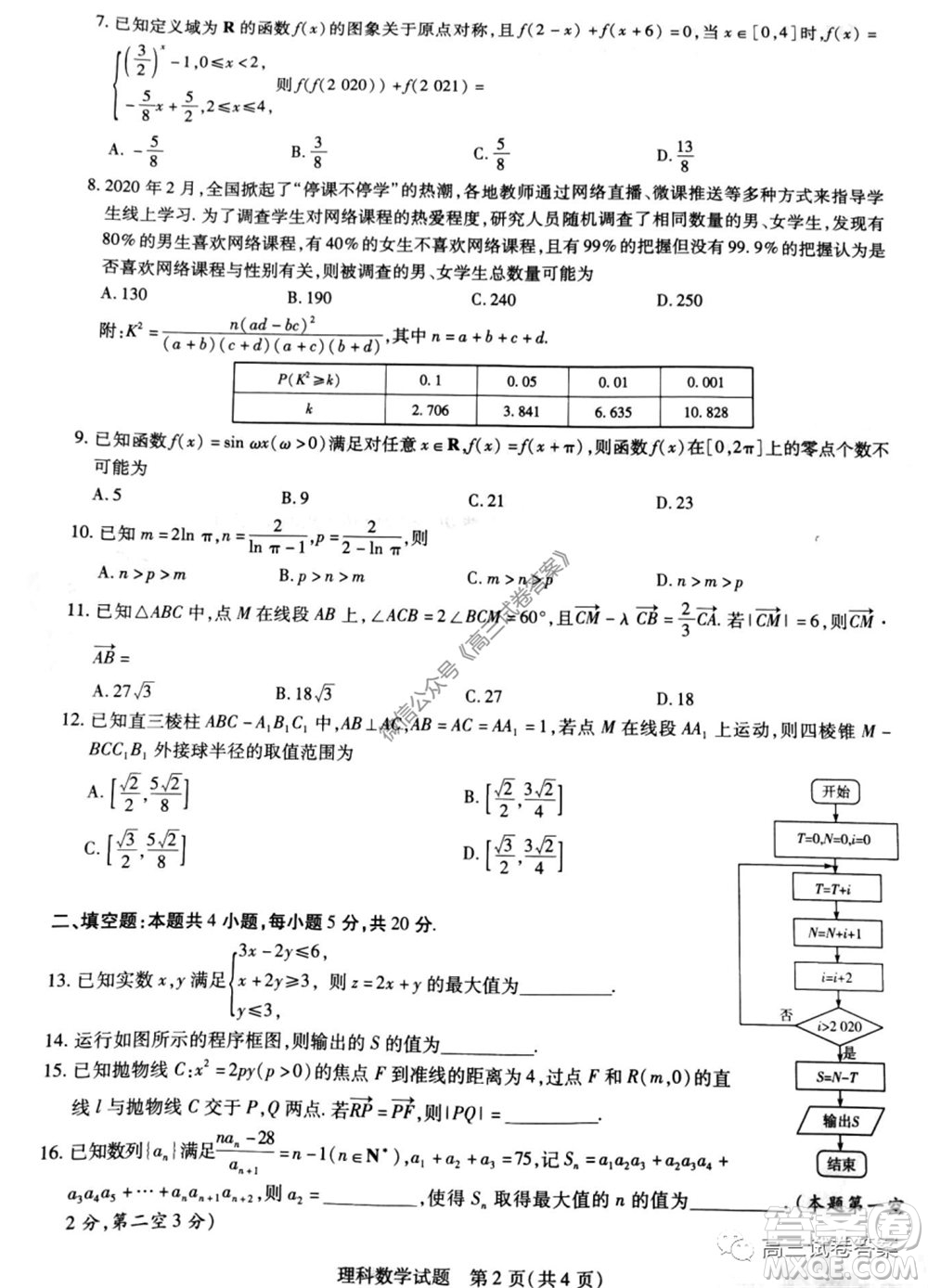 天一大聯(lián)考2019-2020學(xué)年高中畢業(yè)班階段性測試六理科數(shù)學(xué)試題及答案