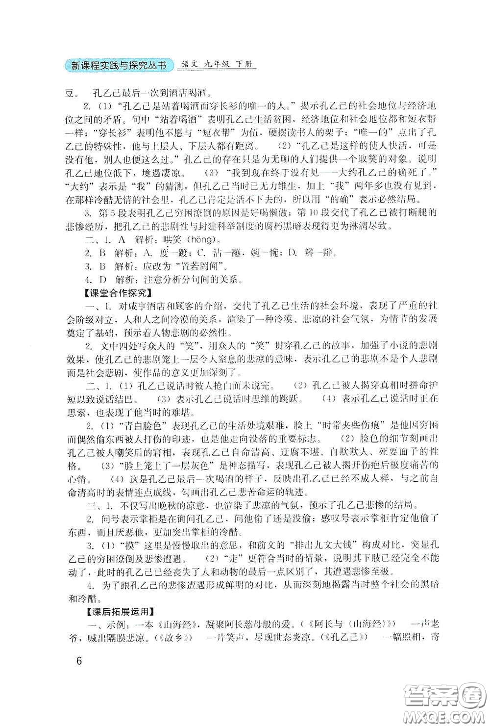 四川教育出版社2020新課程實踐與探究叢書九年級語文下冊人教版答案
