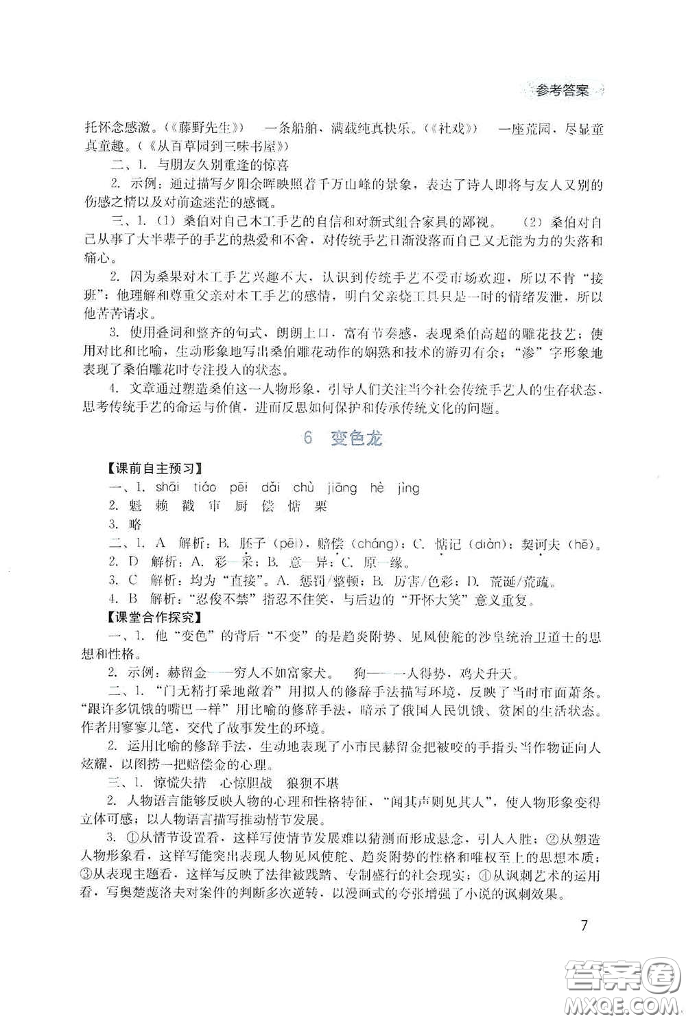 四川教育出版社2020新課程實踐與探究叢書九年級語文下冊人教版答案