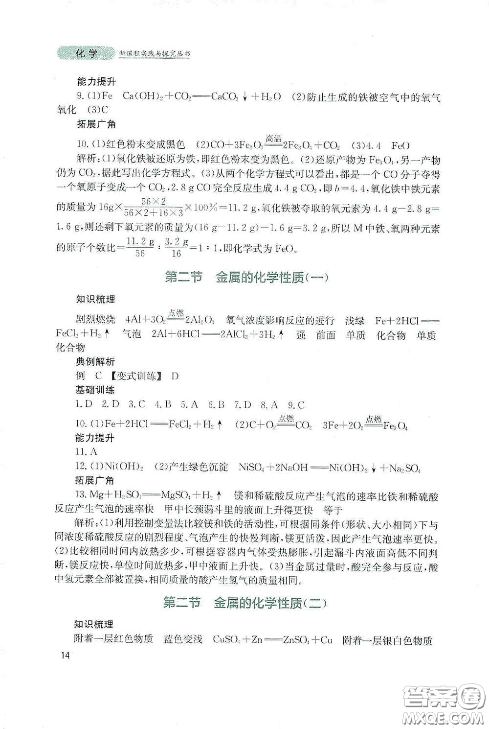 四川教育出版社2020新課程實踐與探究叢書九年級化學下冊山東教育版答案