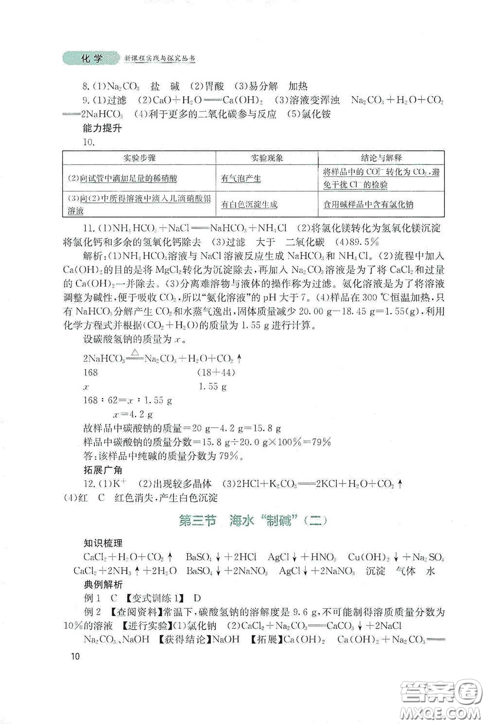 四川教育出版社2020新課程實踐與探究叢書九年級化學下冊山東教育版答案