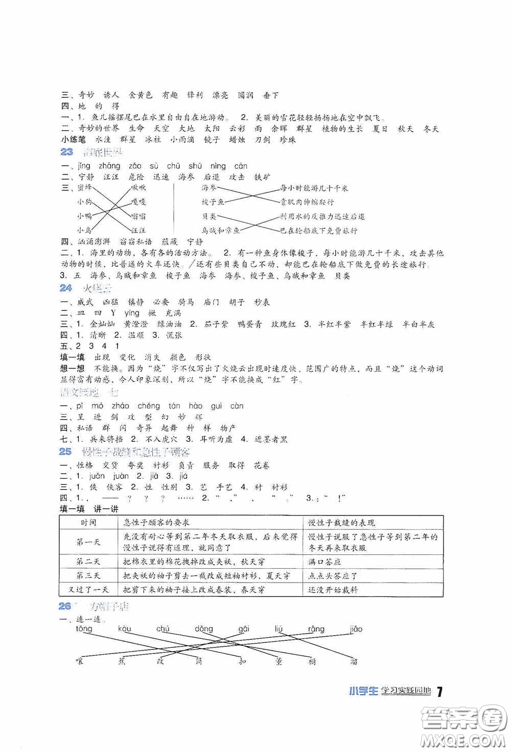 四川教育出版社2020新課標小學(xué)生學(xué)習(xí)實踐園地三年級語文人教版下冊答案