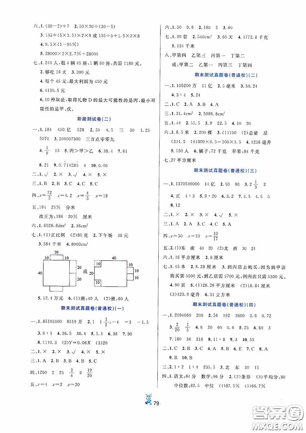 延邊人民出版社2020百分金卷奪冠密題創(chuàng)變新測試六年級(jí)數(shù)學(xué)下冊(cè)人教版答案