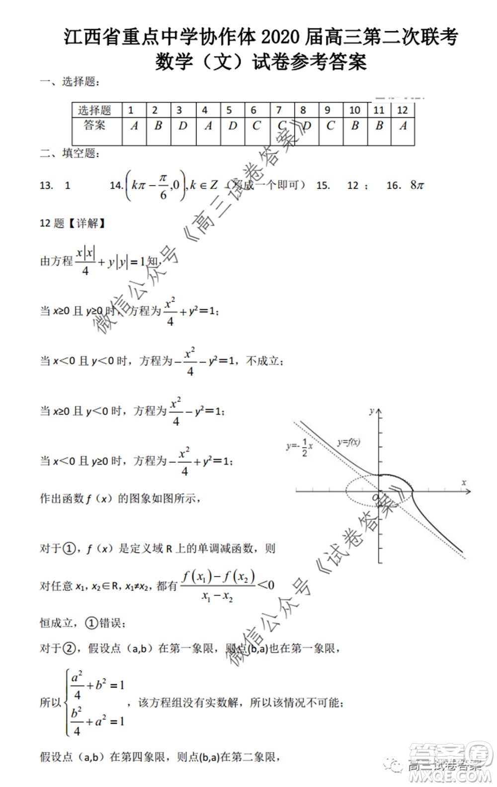 江西省重點(diǎn)中學(xué)協(xié)作體2020屆高三年級(jí)第二次聯(lián)考文科數(shù)學(xué)試題及答案