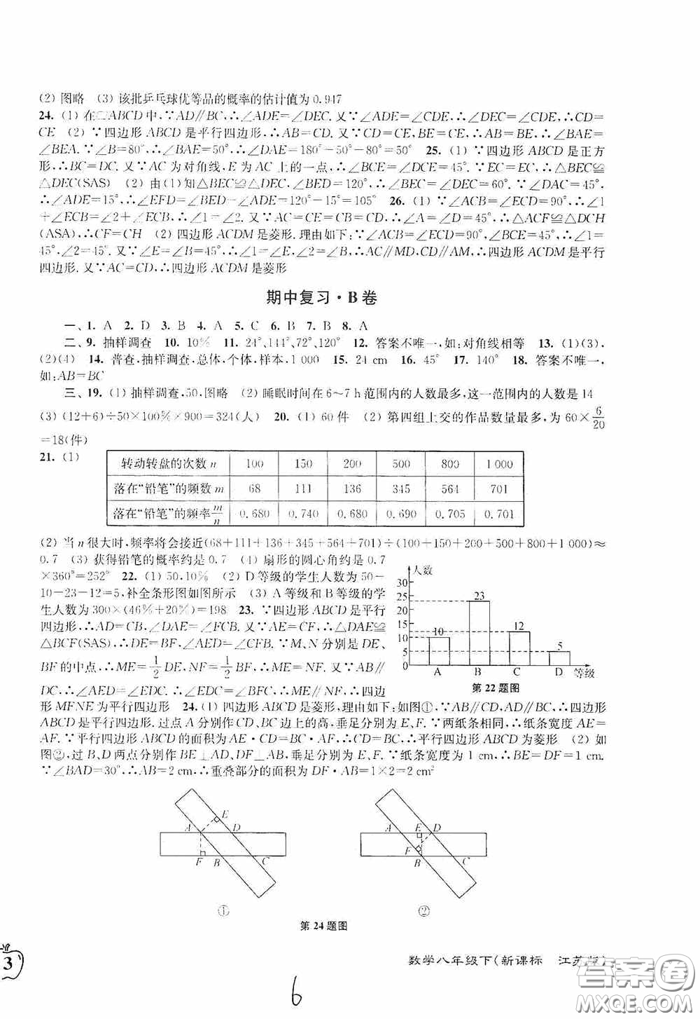 東南大學(xué)出版社2020江蘇密卷八年級數(shù)學(xué)下冊江蘇版答案