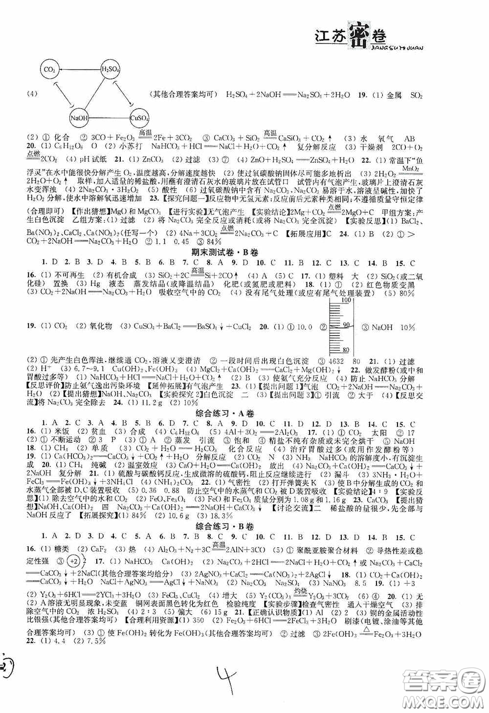 東南大學(xué)出版社2020江蘇密卷九年級(jí)化學(xué)下冊(cè)全國版答案