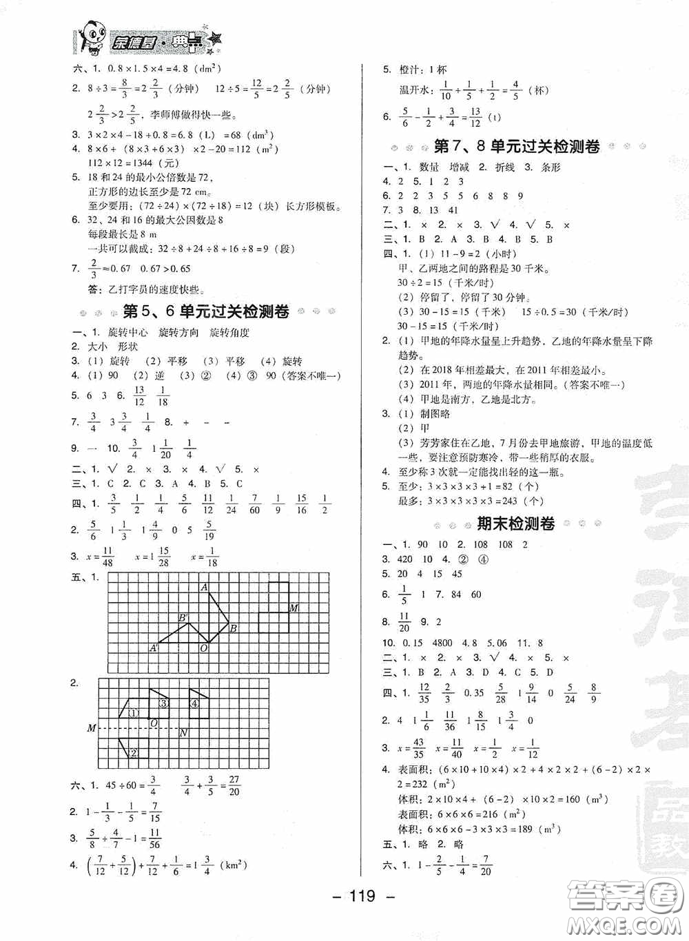 2020典中點(diǎn)活頁檢測卷五年級(jí)數(shù)學(xué)下冊(cè)人教版答案
