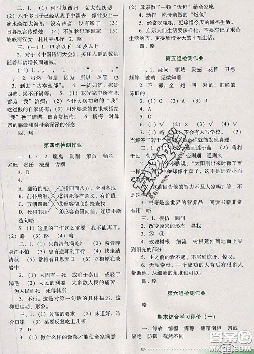 2020新版南方新課堂金牌學(xué)案六年級(jí)語(yǔ)文下冊(cè)人教版答案