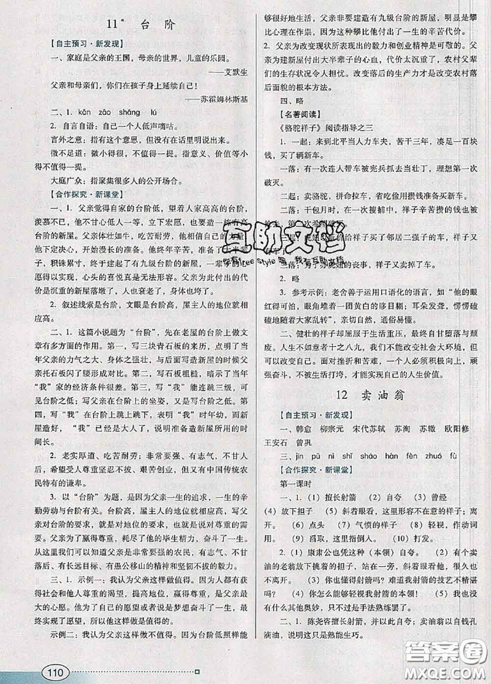 2020新版南方新課堂金牌學(xué)案七年級(jí)語(yǔ)文下冊(cè)人教版答案