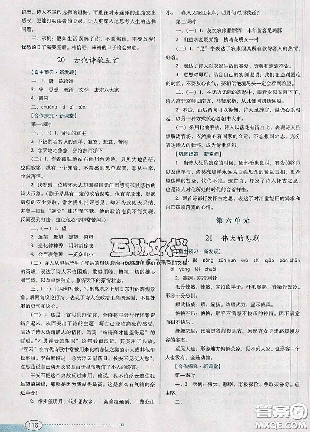 2020新版南方新課堂金牌學(xué)案七年級(jí)語(yǔ)文下冊(cè)人教版答案