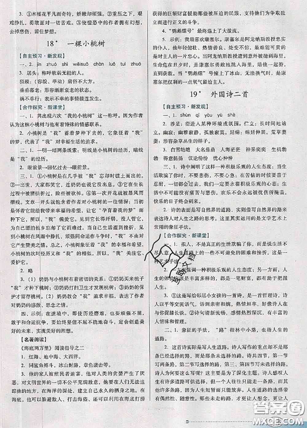 2020新版南方新課堂金牌學(xué)案七年級(jí)語(yǔ)文下冊(cè)人教版答案