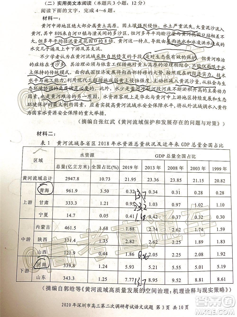 2020年深圳市高三年級(jí)第二次調(diào)研考試語文試題及答案