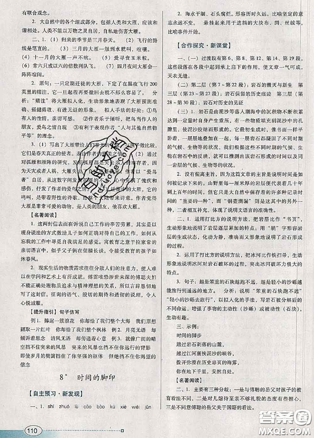 2020新版南方新課堂金牌學案八年級語文下冊人教版答案